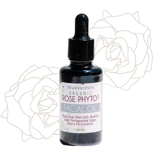 Peak Scents Organic Rose Phyto Facial Oil - Rosehip and Argan Oil Infused with Rose Extract and Frankincense Essential Oil - Ideal for Gua Sha Massage, Anti-Aging Face Oil (1oz)