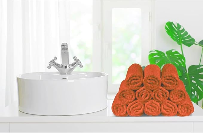 Softolle 100% Cotton Washcloths 24 Pack (12x12 Inches) Soft, Highly Absorbent Washcloth, Face Towels, Wash Cloths for Face, Ring Spun, Bulk Pack (Orange, 24 Pack)