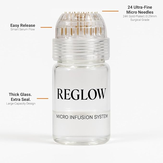 ReGlow Micro Infusion System for Face – 300% Deeper Absorption with 24K Gold Microneedling Tool + Serum (1.5 Months) – Firmer Radiant Skin, at-Home Treatment with Collagen Peptides & Hyaluronic Acid