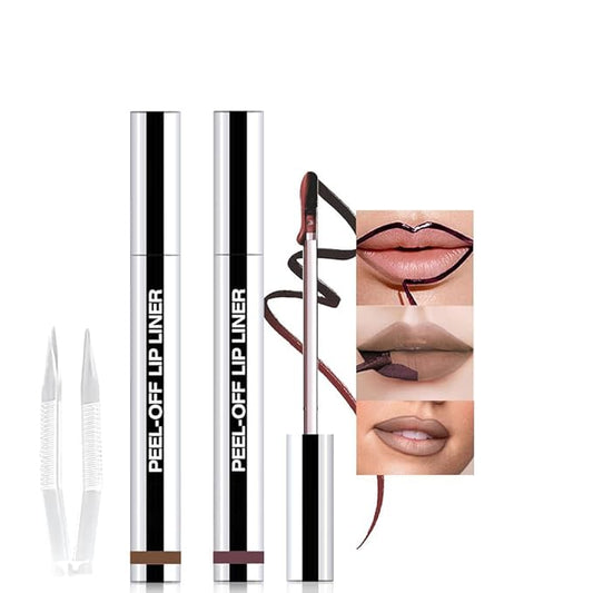 2Pcs Light Taupe & Dark Brown Liquid Matte Lip Liner Stain Peel Off with Tweezer, Long Lasting Waterproof Matte Lipstick Lip Gloss Tattoo for Women, Transfer-prof Lip Tint Makeup for All Skin Types