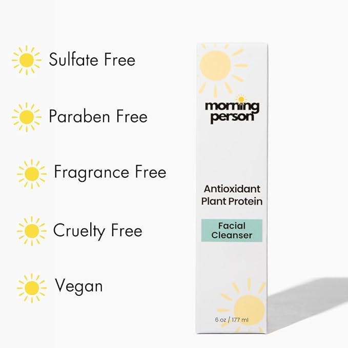 Antioxidant Plant Protein Facial Cleanser - Calming And Soothing With Green Tea And Aloe Vera - Hydrating And De-Puffing - Sulfate and Paraben Free