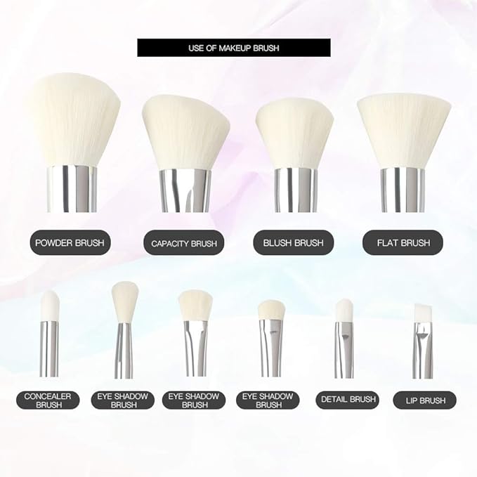 Makeup Brushes Crystal Handle Set, Tenmon 10 PCS Crystal Transparent Handle Kabuki Powder Foundation Brush Concealer Eye Shadow Eyeliner Eyebrow Brush (White)