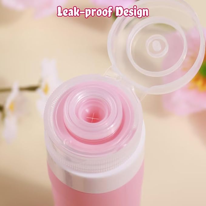 GLAMFIELDS Travel Bottles for Toiletries, 3oz Size TSA Approved Leak Proof Silicone Containers for Shampoo, Conditioner,Easy to Squeeze and Portable, Essentials for Traveling (4 Pack) Macaron