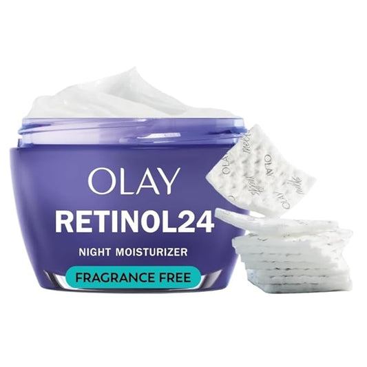 Olay Retinol 24 Face Moisturizer, Anti-Aging Night Cream for Women, Fragrance-Free, Anti-Wrinkle Skin Care (1.7 oz) & Trial Size Retinol Cleansing Melts, Water-Activated Face Wash (12 ct)