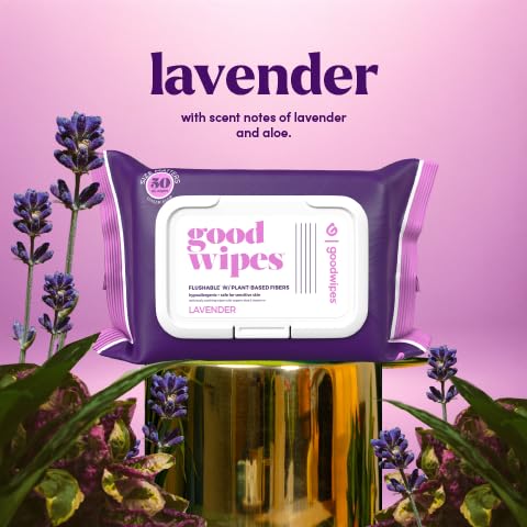 goodwipes Flushable Wipes - Individually Wrapped Butt Wipe for On-the-Go Adults - Portable Mini Wipes - Travel Essentials - Sewer & Septic Safe - Lavender, 32 Count (1 Pack)