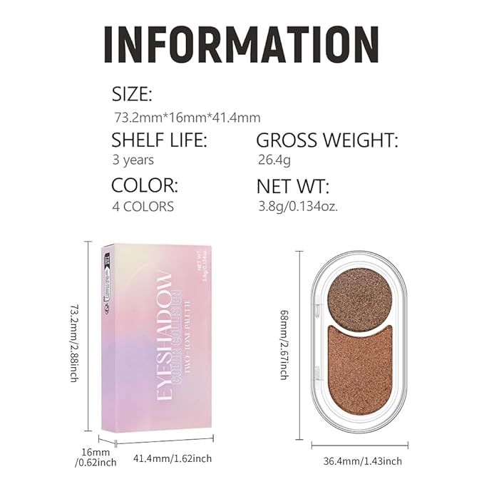 Brownish Red Brown Shimmer Eyeshadow Double Colors Palette, High Pigment Eye Shadow Powder, Blendable Smooth and Texture Waterproof, Smudge-proof, Durable and Long-lasting Makeup Palette 03#