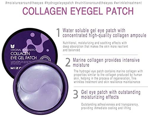 MIZON Collagen Eye Gel Patch with Hydrolyzed Collagen, Caviar, and Chamomile for Firming, Nourishment, and Wrinkle Care – 60pcs –