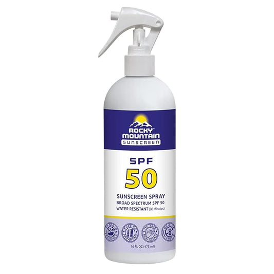Rocky Mountain Sunscreen SPF 50 Liquid Spray | Broad Spectrum UVA/UVB Protection | Hawaii 104 Reef Act Compliant (Oxybenzone & Octinoxate Free) | Water Resistant 80 Min. | Fragrance Free (16 Fl Oz)