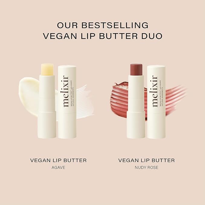 Melixir Vegan Lip Butter Duo Set – Holiday Stocking Stuffers for Women, Makeup Christmas Gift, Hydrating Tinted Chapstick, Shea Butter & Vitamin E for Dry Cracked Lips, Trendy Lip Balm Kit for Girls