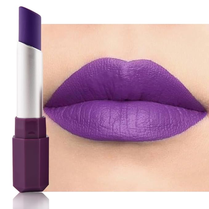 Violet Purple Matte Creamy Lipstick for Women, Longwear Lip Gloss Face Paint Stick, Lip Stick Stain Long Lasting Waterproof Easy Application Full Coverage Velvet Gloss for Party Halloween Makeup 11