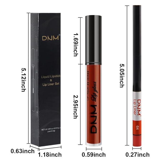 AMY'S DIARY 2Pcs Brick Red Matte Lip Liner and Lipstick Makeup Set, Warm Red Lip Stain Lip Gloss Matt Liquid Lipstick 24H Long Lasting lapiz labiales mate 24 horas originales larga duracion (64#)