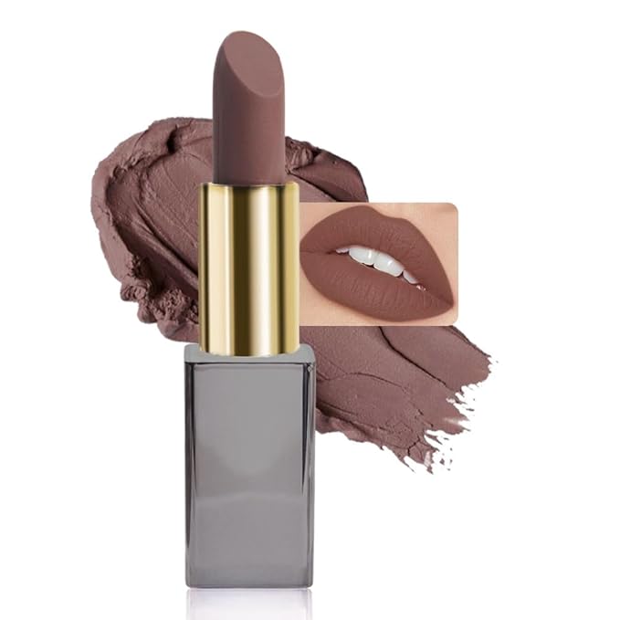 Brown Matte Cream Lipstick,Velvet Waterproof Long Lasting Smudge Proof for Women Lip Stick,Magic Lipstick 24 Hours Original Lip Liner Makeup,labiales mate 24 horas originales,Vegan,1 Count