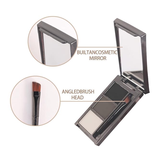 Eyebrow Powder Black White Gray Kit,Eye Brow Powder for Women with Brow Brush,Long-Lasting Waterproof Three Colors Brow Filler Get Full Defined Natural Brows,Eyebrow Powder Makeup