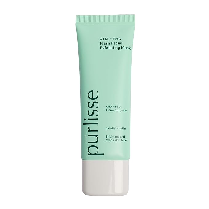 pürlisse AHA & PHA Flash Facial Exfoliant - Gentle Brightening Mask to Help Gently Refine Texture, Clear Pores & Even Skin Tone - Enriched with Fruit Enzymes to Support Skin Barrier (1.7 oz)