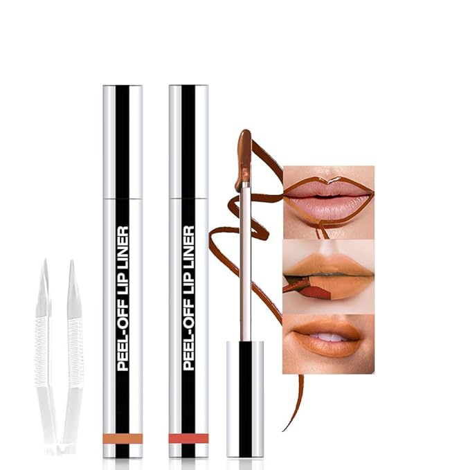 2Pcs Orange Brown& Orange Red Liquid Matte Lip Liner Stain Peel Off with Tweezer, Long Lasting Waterproof Matte Lipstick Lip Gloss Tattoo for Women, Transfer-prof Lip Tint Makeup for All Skin Types
