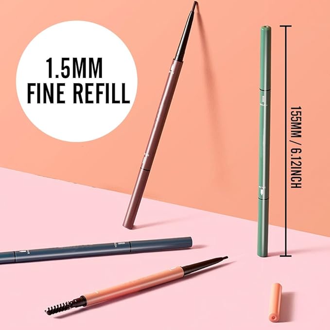 3 Pcs Light Brown Eyebrow Pencils for Women,with Spoolie Brush,Eyebrow Pencil Soft Textured,Waterproof Sweat-proof for Fills in Sparse Areas and Gaps Create a Natural Eye Brow,Vegan & Cruelty-Free