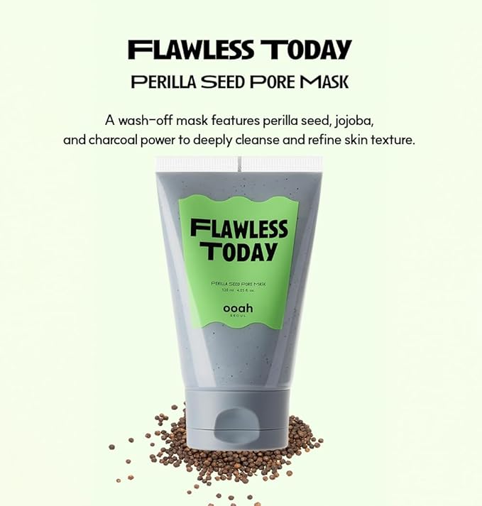 FLAWLESS TODAY Pore Refining Face Mask | Korean Skincare for Oily, Acne-Prone & Textured Skin | Charcoal & Perilla for Pore Tightening | 120ml 4.05fl.oz