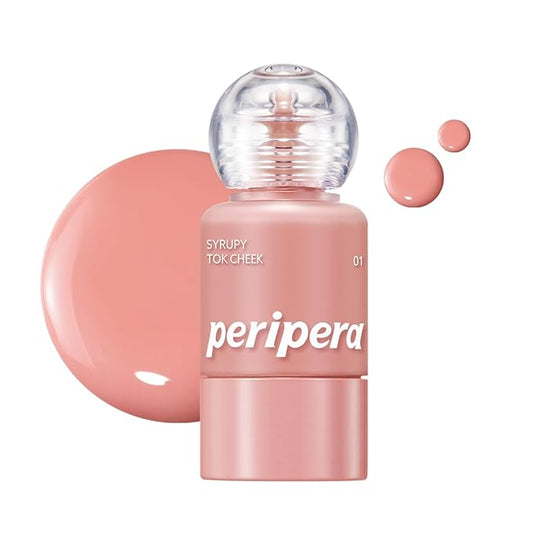 PERIPERA SYRUPY TOK CHEEK 5 Colors, Liquid Blush, Dewy Finish and Hydrates All day, Soft Velvet Texture Face Cheek Tint (01 LIGHT PEACH, One Size)