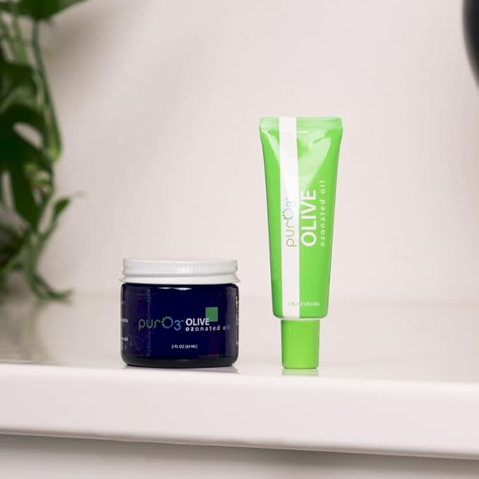 PurO3 Ozonated Olive Oil – Pure, Natural, Organic Skincare for Face & Body – Oxygenated Healing Lotion, Moisturizer & Beauty Cream in a Glass Jar – O3 Therapy Salve, 2 oz