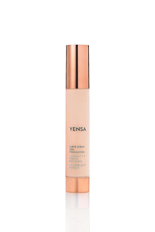 YENSA Serum Foundation Makeup - Super Silk Full Coverage Foundation Enriched with Peptides, Vitamin C & Ferulic Acid to Help Reduce Fine Lines, Wrinkles & Dark Circles - Light 1 (1 oz)
