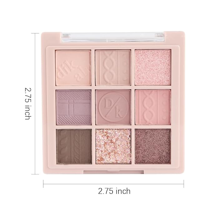 AMY'S DIARY Matte Shimmer Pink Eye Shadow Palette Makeup,Eyeshadow Long Lasting Waterproof Cruelty-Free, 9 Blendable Shades in Smooth Matte and Shimmer Finishes with Gorgeous Pearls for Girls (16#)