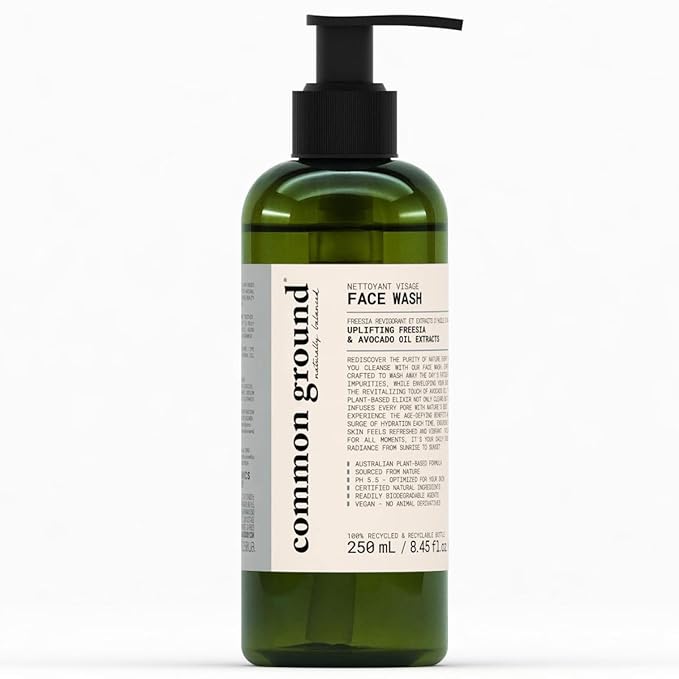 COMMON GROUND Natural Face Cleanser Wash, Paraben & Cruelty Free, Normal, Oily, Dry, Sensitive, Vegan, Plant-Based, pH 5.5, Avocado Oil, Men, Women, 8.4 Fl Oz