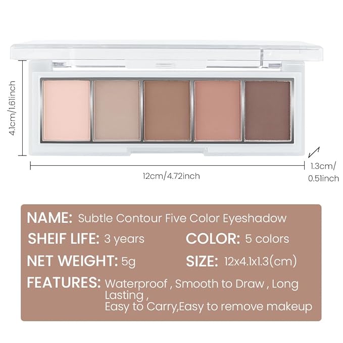 5 Colors Matte Eyeshadow Makeup Palette,Nude Pink Light Dark Brown Natural Neutral Eye Shadow Palette,Long Lasting Waterproof Naturing-Looking Women Girls Eye Shadow