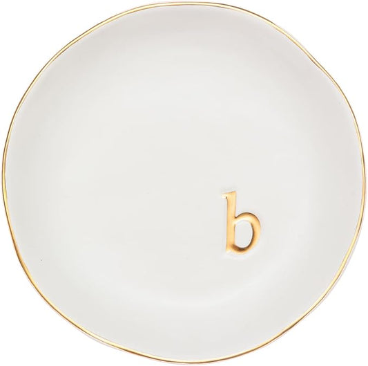 COLLECTIVE HOME - Ceramic Jewelry Tray, Decorative Trinket Dish for Rings Earrings Necklaces Bracelet Watch Keys, Birthday Mother's Day Christmas Gift for Women, 4.75", White Surface (B)