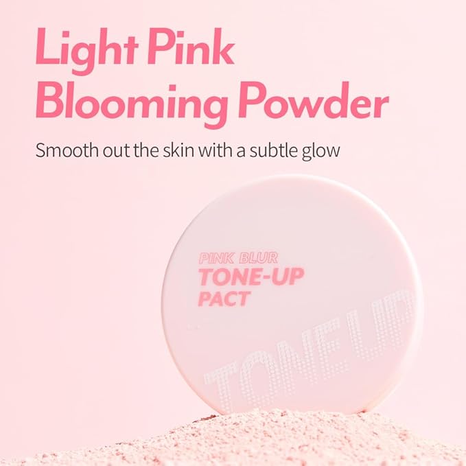 I'M MEME Compact - Tone-up Pact | Korean Pressed Setting Powder for Pink Blur Effect, with Calamine, Makeup Powder Foundation, Translucent Compact, Finishing Powder, Oil Control Face Powder, 0.35 Oz