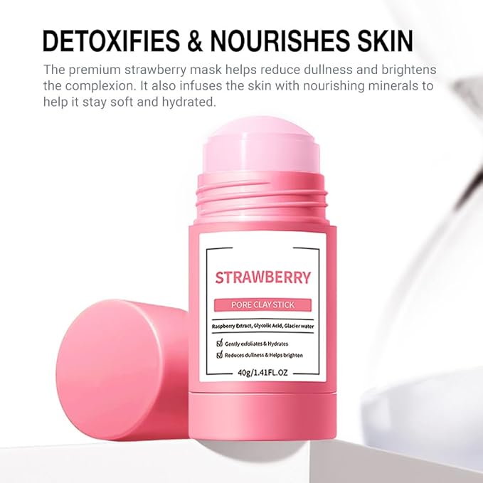 Clay Mask For Face Skincare, Blackhead Remover Face Mask with Strawberry Extract, Deep Pore Cleansing, Moisturizing, Skincare Facial Mask for Refining Pores and Controlling Oil, 40g/1.35oz
