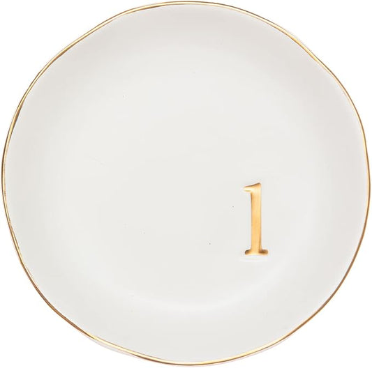 COLLECTIVE HOME - Ceramic Jewelry Tray, Decorative Trinket Dish for Rings Earrings Necklaces Bracelet Watch Keys, Birthday Mother's Day Christmas Gift for Women, 4.75", White Surface (L)