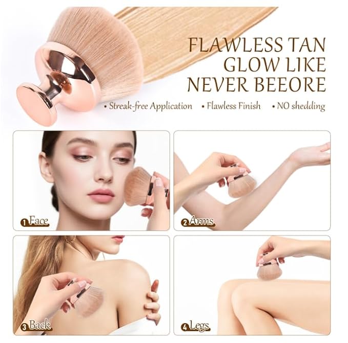 Large Kabuki Body Makeup Brush, Self-Tanning Applicator, Suitable for Mixed Bronzing Sun Protection Body Cream Dry and Wet Multi-Use, Evenly Apply 90mm Large Brush Head (golden)