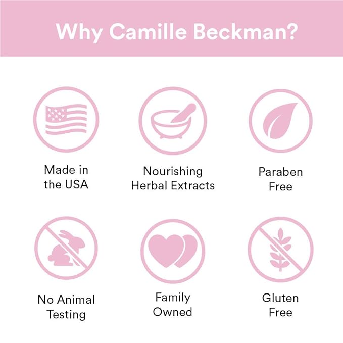 Camille Beckman Essentials Gift Basket, Camille, Glycerine Hand Therapy 6 oz, Silky Body Cream 13 oz, Hand and Shower Cleansing Gel 13 oz, Glycerine Soap 3.5 oz, Bath Body Net, and Gift Basket