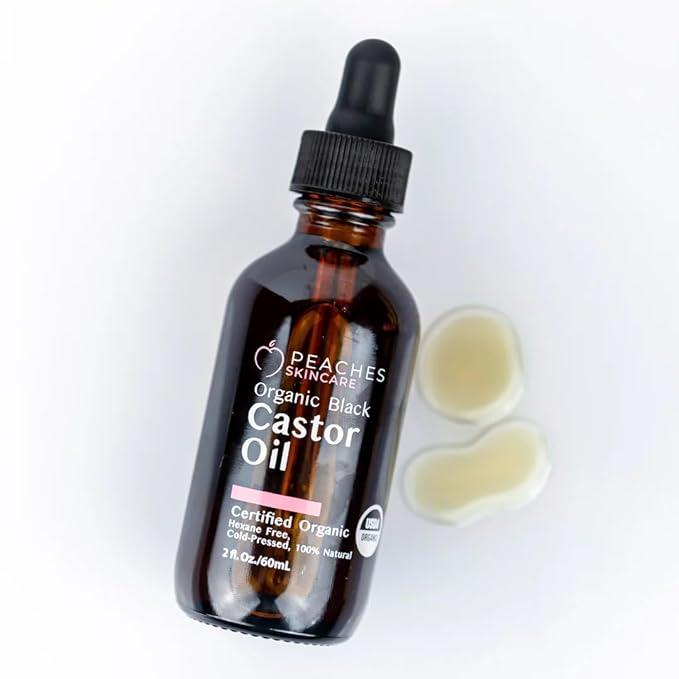 Organic Cold-Pressed Castor Oil – Hexane-Free, Vegan Formula with Omega-9, Omega-6, and Vitamin E – Hydrating Oil for Skin and Hair – Black Castor Oil (2 fl. oz)