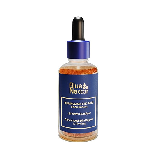 Blue Nectar 24K Gold Serum with Pure Kumkumadi Oil for Face | Ayurvedic Collagen Face Serum for Skin Tightening & Natural Radiance (24 Herbs, 1Fl Oz)