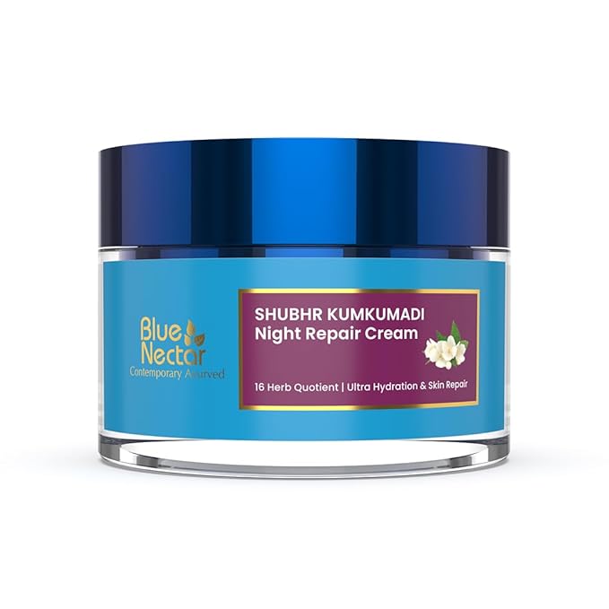 Blue Nectar Kumkumadi Night Cream Face Moisturizer for Women with Natural Almond & Saffron | Hydrating Moisturizer Face Cream for Night Time (16 Herbs, 1.7 Oz)