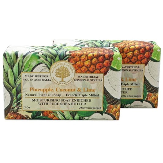 Wavertree & London Pineapple, Coconut & Lime Scented Natural Soap (2 Bars), 7oz Moisturizing French Triple Milled Soap Bars enriched with shea butter - Pure Plant Oil Bath & Body Soap Bars