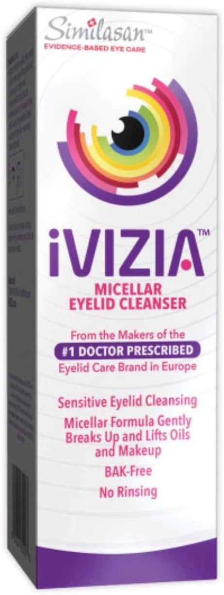 iVIZIA Micellar Eyelid Cleanser for Sensitive Eyelid Cleansing, BAK-Preservative-Free, Rinse-Free, Gently Removes Makeup, 3.3fl oz Bottle Packaging May Vary﻿