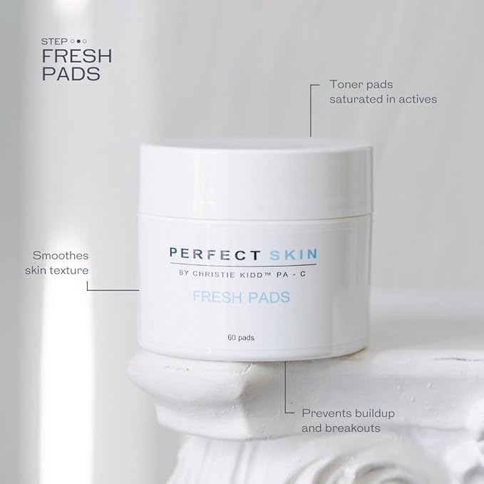 PERFECT SKIN BY CHRISTIE KIDD, PA-C Fresh Pads – BHA Salicylic Acid Acne Treatment Pads with Niacinamide, Willow Bark & Witch Hazel – Reduces Blemishes, Tightens Pores, Brightens Skin - 60Pads