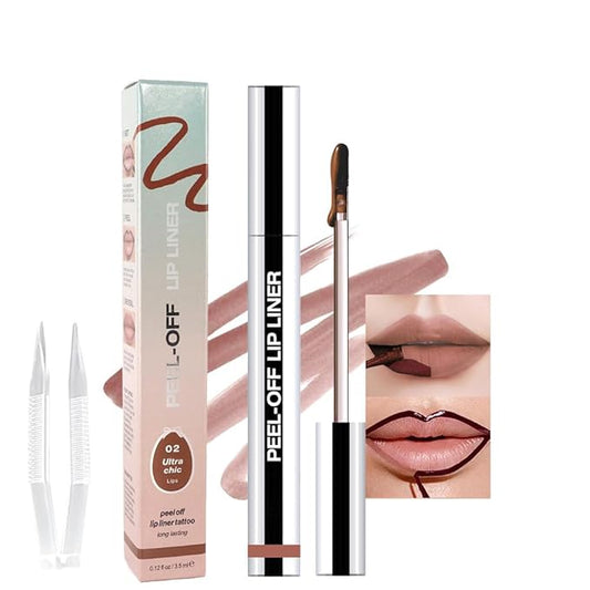 Brown Liquid Matte Lip Liner Stain Peel Off with Tweezer, Long Lasting, Waterproof Matte Lipstick Lip Gloss Tattoo for Women, Transfer-prof Lip Tint Makeup for All Skin Types 02#