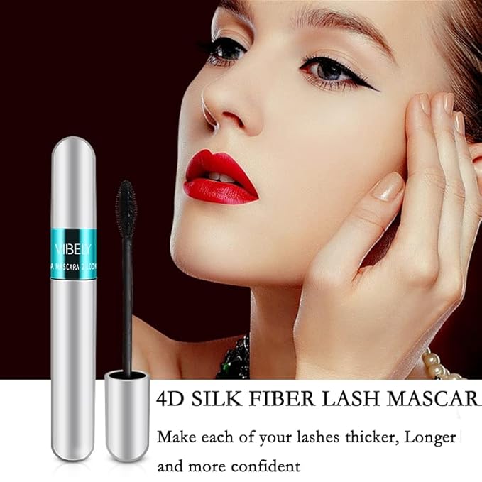 4 Pack VIBELY Mascara 5x Longer Washable, 2 in 1 4D Silk Fiber Lash Mascara, Natural Lengthening and Thickening, No Clumping, Long-lasting