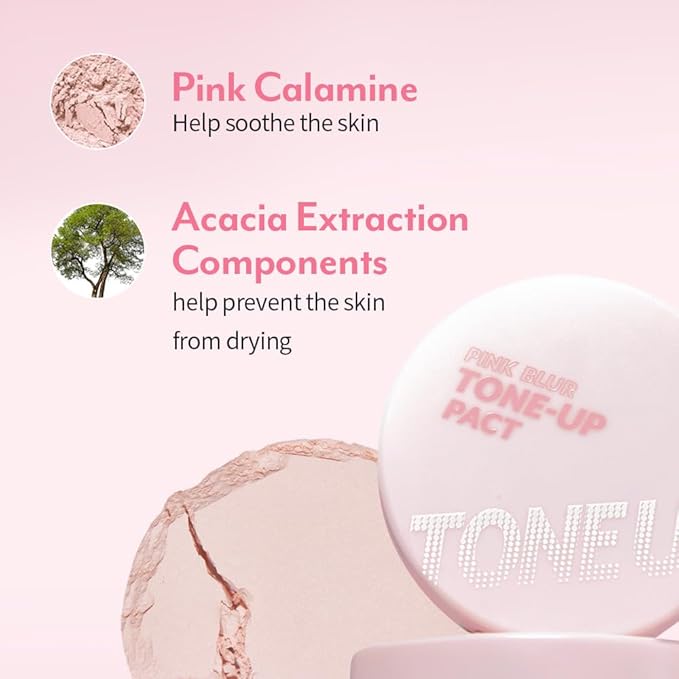 I'M MEME Compact - Tone-up Pact | Korean Pressed Setting Powder for Pink Blur Effect, with Calamine, Makeup Powder Foundation, Translucent Compact, Finishing Powder, Oil Control Face Powder, 0.35 Oz