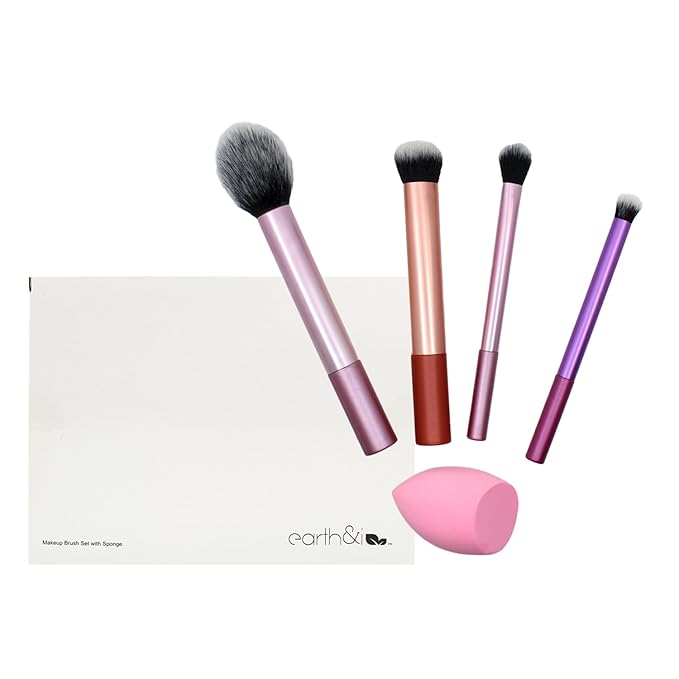 Earth & I 5 Makeup Brush Set for Eyeshadow, Makeup Sponges, Cosmetic Brushes, Beauty Sponge, Eyeshadow Brushes, Foundation Applicators, Make Up Applicators