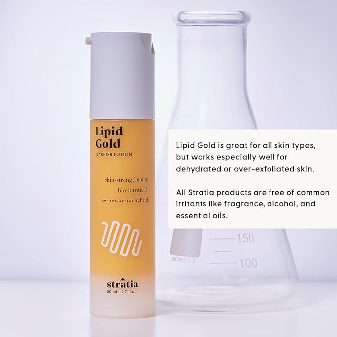 Stratia Lipid Gold Skin-Strengthening Ceramide Moisturizer with Niacinamide, Hydrates & Soothes All Skin Types, 1.7 Fl Oz