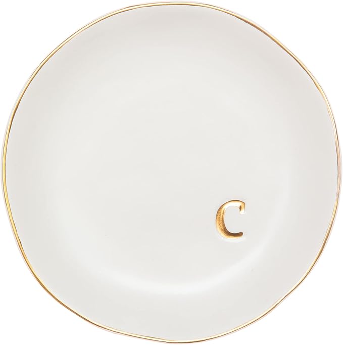 COLLECTIVE HOME - Ceramic Jewelry Tray, Decorative Trinket Dish for Rings Earrings Necklaces Bracelet Watch Keys, Birthday Mother's Day Christmas Gift for Women, 4.75", White Surface (C)