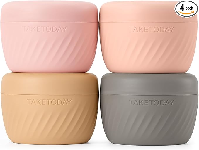 TakeToday Travel Containers for Toiletries, Leak-proof, TSA Approved, Refillable Silicone Cream Jars with Lid Travel Size Essential for Cosmetic toiletry Cream, 3oz, 4 Pack (Apricot)