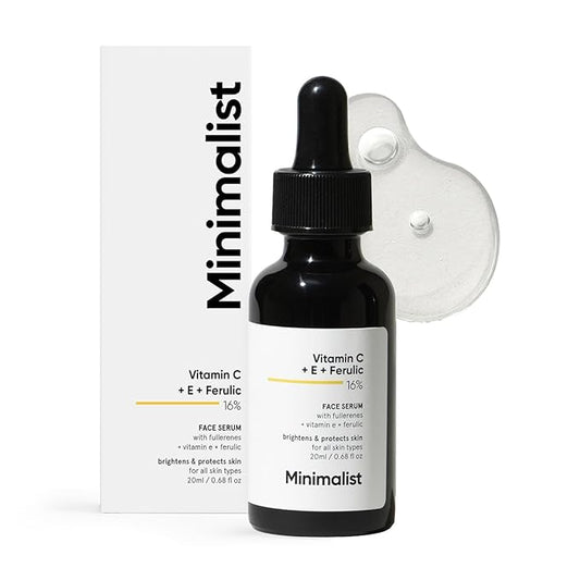 Minimalist 16% Vitamin C Serum with Antioxidants for Anti Aging & Glow | Reduces Skin Damage & Redness to Brighten Dull Complexion | For All Skin Types | For Women & Men | 0.68 Fl Oz / 20 ml