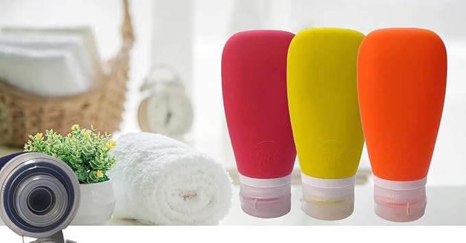 Travel Bottles for Toiletries, TSA Approved 3oz Leak Proof Silicone Soft Refillable Squeeze Travel Size Containers BPA Free for Cleansers, Lotions, Shampoo, Conditioner (red,yellow,blue,orange)