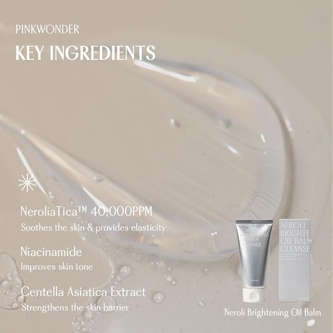 PINKWONDER Neroli Oil Balm Cleanser 4.23oz(120g), Cleansing Oil Balm Face Wash, Removes Makeup and Impurities, Niacinamide and Neroli for Glowing Skin, Korean Skincare