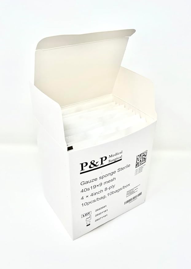 Gauze Surgical Sponges Cotton STERILE Woven 8-ply High Grade Quality 4"x4" Class I(a) All Purpose Pads by P&P MEDICAL SURGICAL Pack of 100